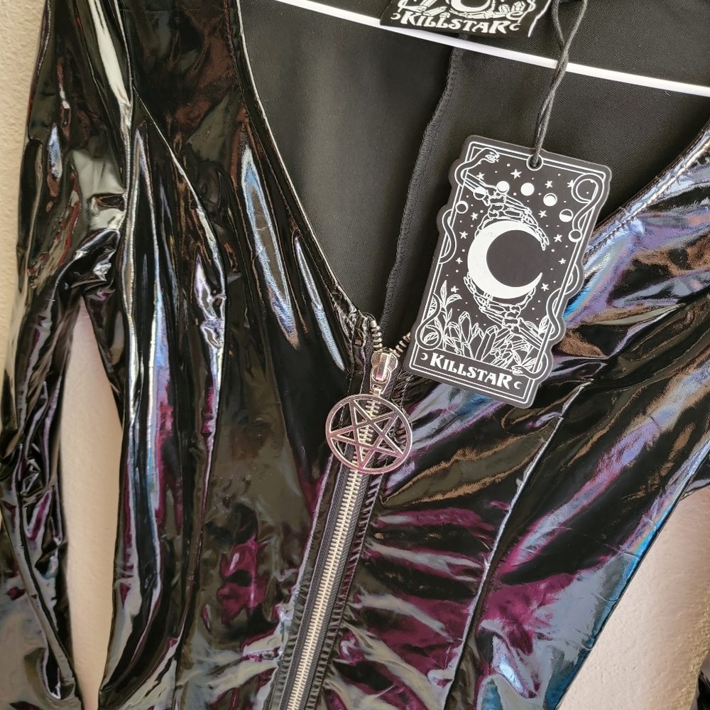 Killstar Black Vinyl Long-Sleeve Midi Dress - Picture 6 of 7